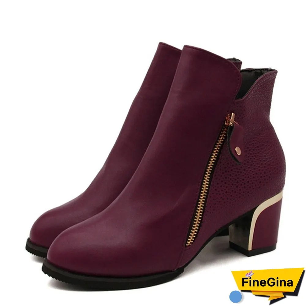 Fashion Womens Autumn Winter Ladies Shoes Leather Sexy Ankle Boots Zipper Thick Heels