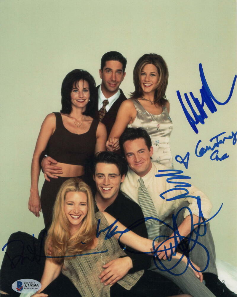 FRIENDS FULL CAST SIGNED AUTOGRAPH 8X10 Photo Poster painting - COURTNEY COX, JENNIFER ANISTON +