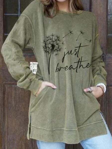 Just Breathe Dandelion Print Sweatshirt for Women