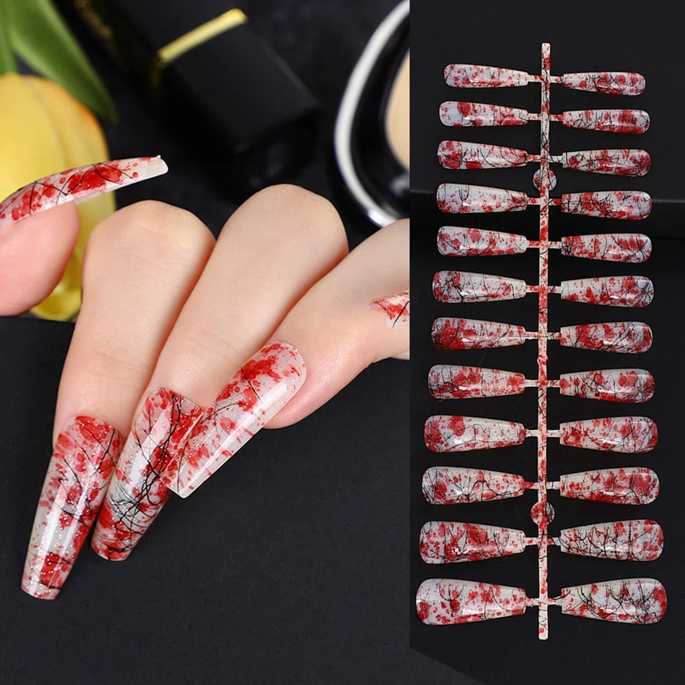 24pcs fake nail with design Detachable Long Ballerina False Nails  Coffin Mirror powder brushed Fake Nails Full Cover Nail Tips