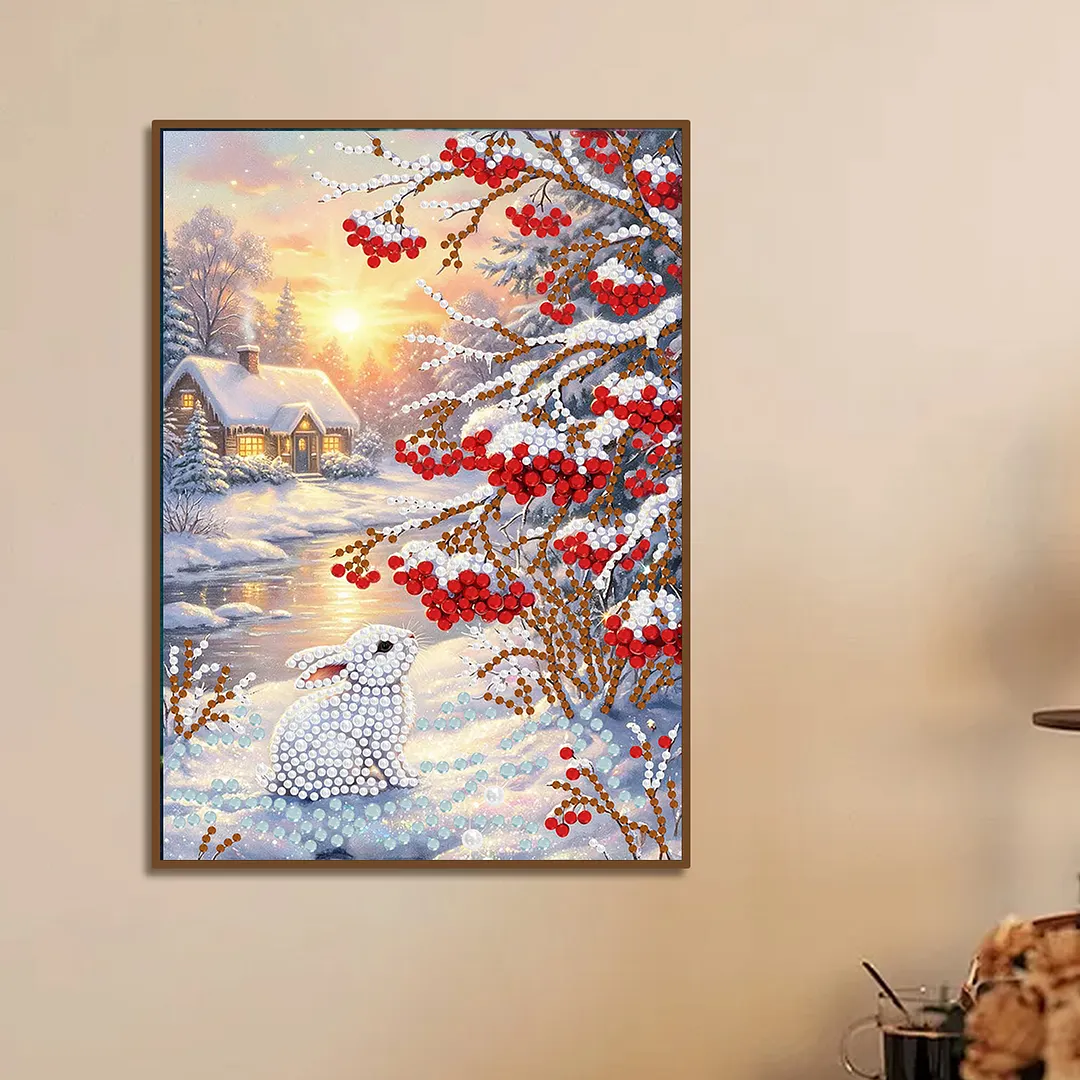Pearl Painting Kit for Adults Winter Snow Rabbit 11.81x15.75in