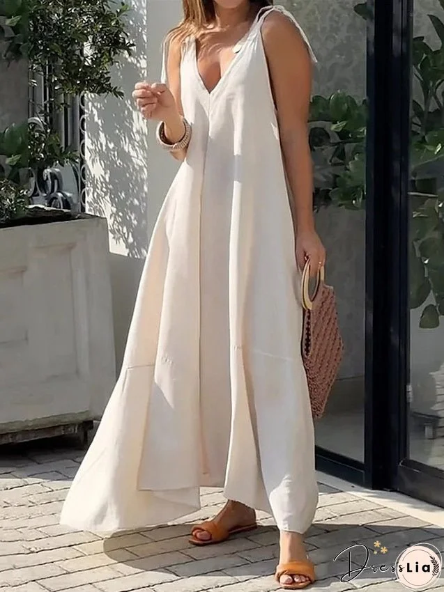 Casual Dress Summer Dress Slip Dress Long Dress Maxi Dress Backless Daily Date Going out Fashion Basic Strap Sleeveless Regular Fit White Color S M L XL Size for Women