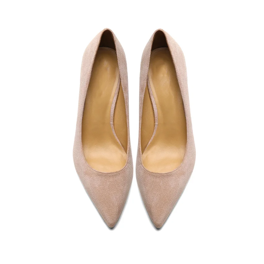 30mm Chunky Heels Pointed Toe Kitten Daily Suede Pumps Low Heels for Women-MERUMOTE