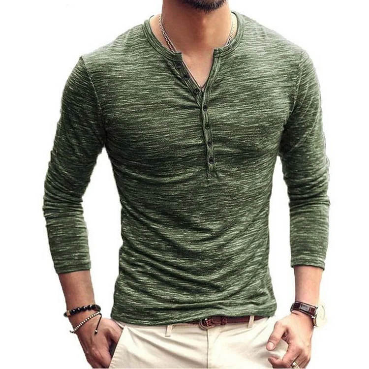 Men's Round Neck Solid Color Henley Shirt 57251524X