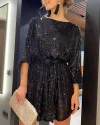 Women's Shiny Sequin Long Sleeve Party Short Dress