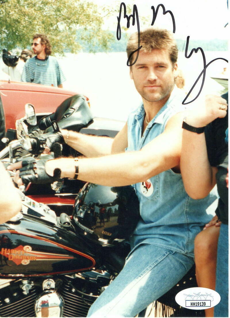 BILLY RAY CYRUS SIGNED AUTOGRAPH 5X7 Photo Poster painting - HANDSOME HUNK ON BIKE, MILEY, JSA