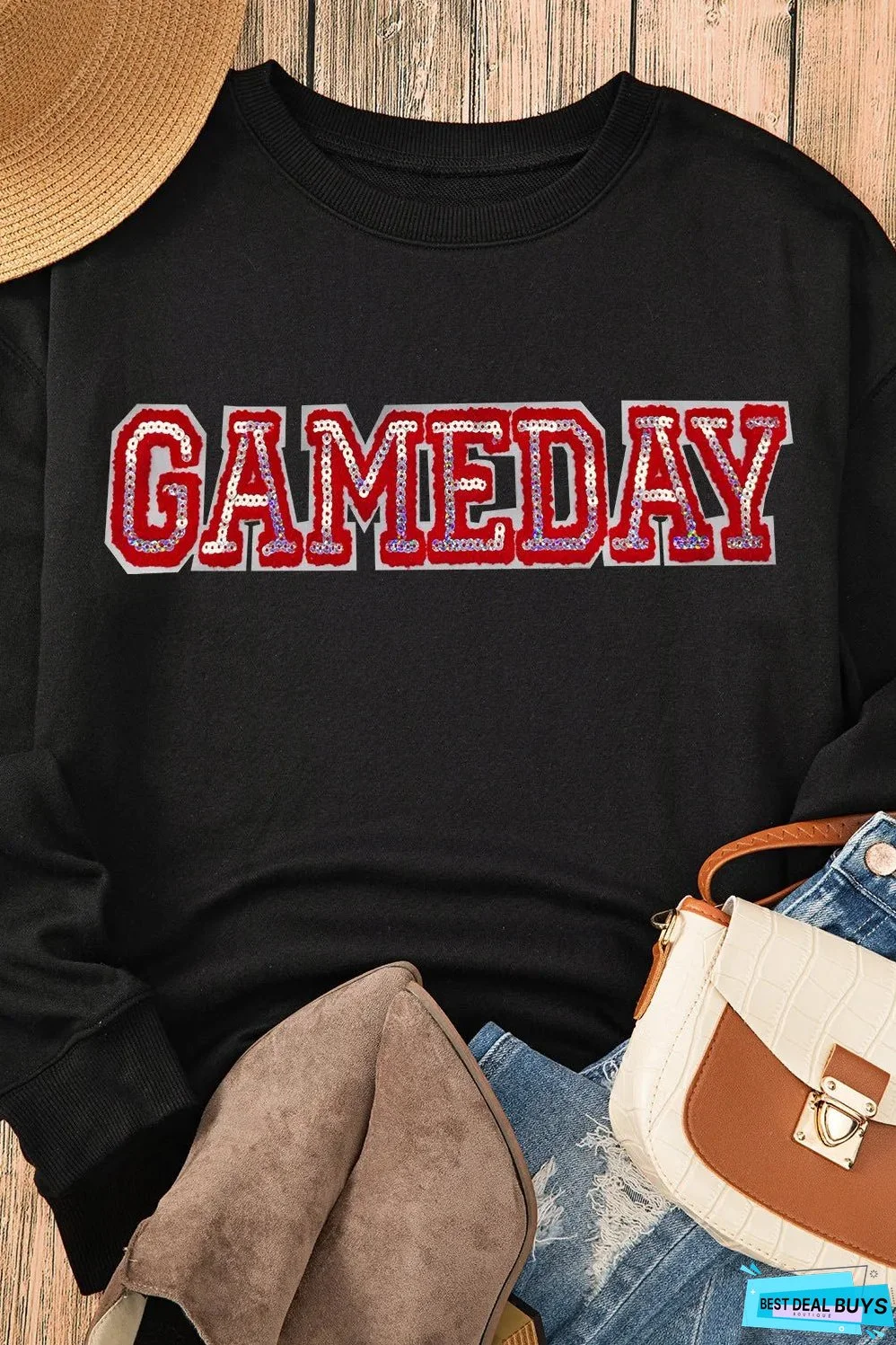 GAME DAY Round Neck Long Sleeve Sweatshirt