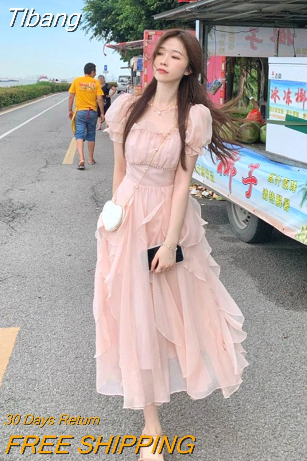 Tlbang Chiffon Fairy Dress Women Solid Elegant Party Midi Dress Female Casual Korean Fashion Designer One Piece Dress 2023 New