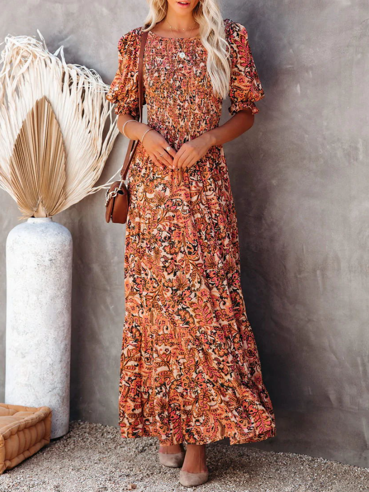 Autumn Grace Smocked Paisley Maxi Dress