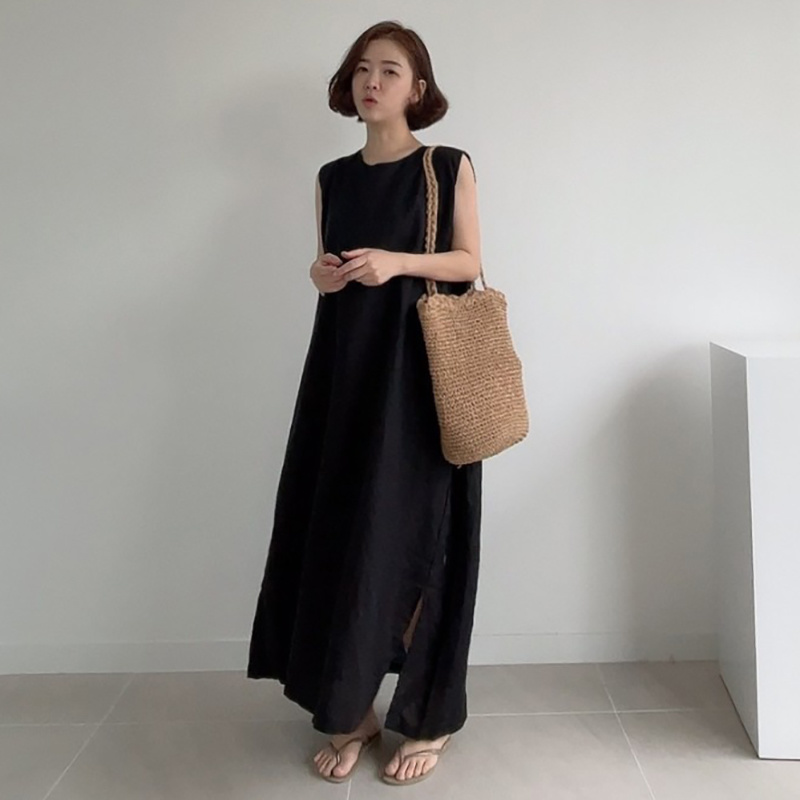 Summer New Round Neck Loose Sleeveless Linen & Cotton Dress