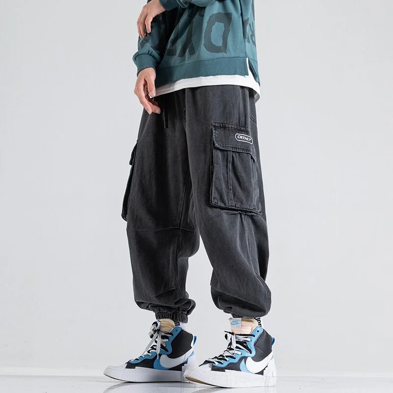 Aonga 2022 Fashion Hip Hop Denim Harem Pants Korean Streetwear Loose Plus Size Jeans Kpop Oversize Trousers Harajuku Men Clothing