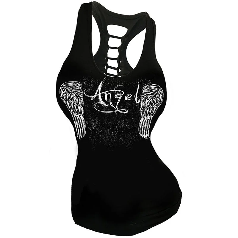 Umeko Goth Hollow Out Sexy Sleeveless Tank Tops Women Fashion Summer Skull Printing Plus Size 5XL Tee Shirt Bodycon Clothes Y2K