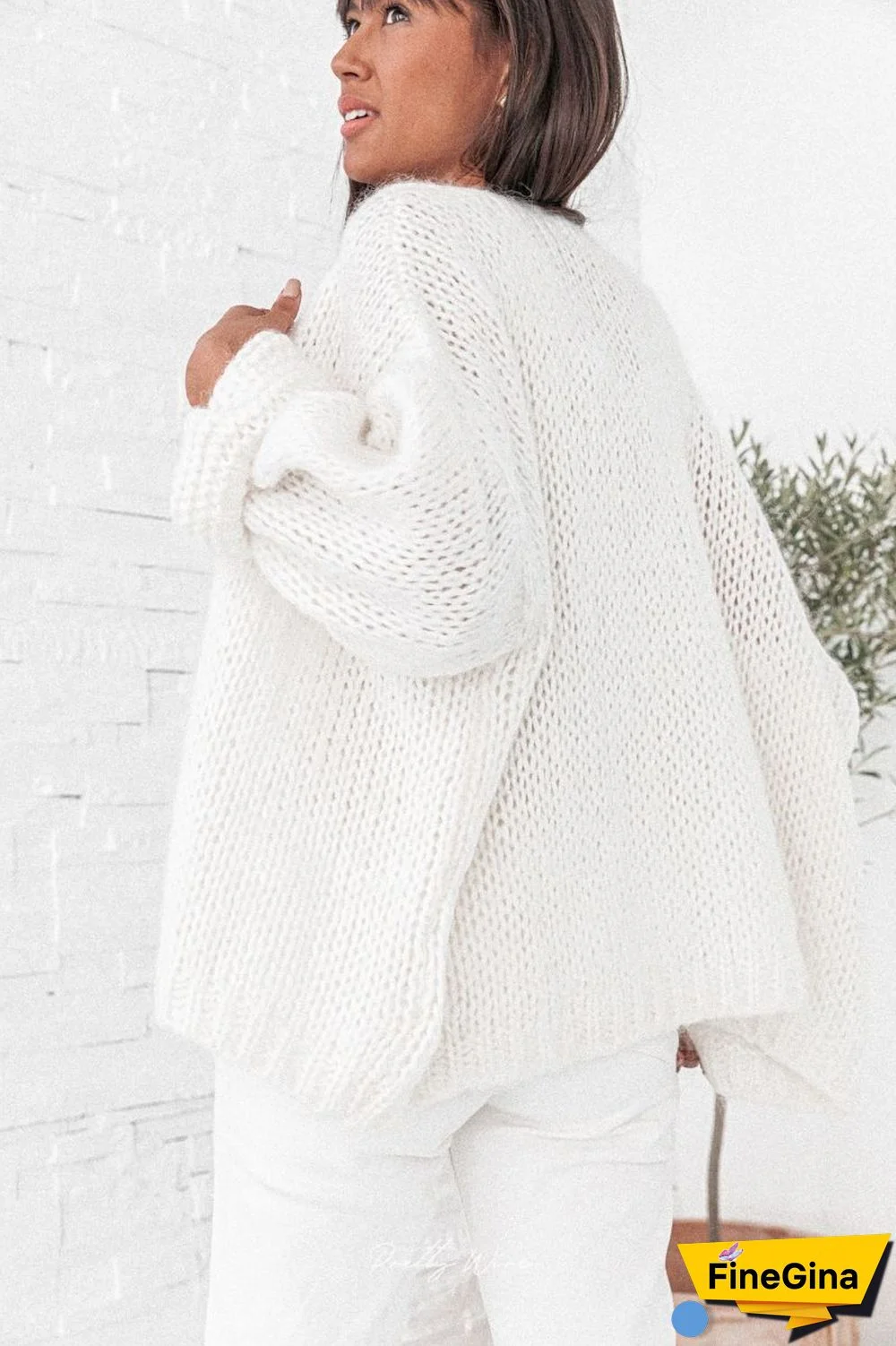 Baggy Long Sleeve Plain Cardigan