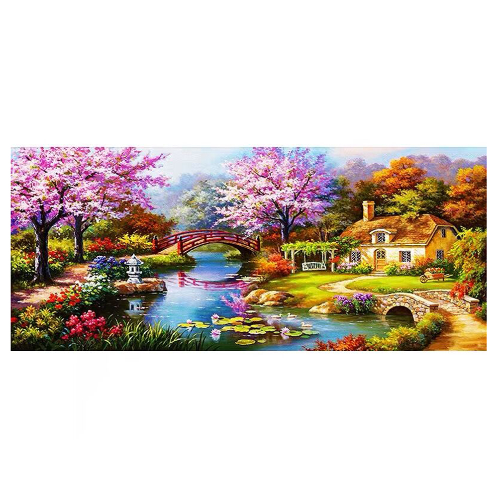 

Lakeside Cottage - 11CT Stamped Cross Stitch - 150*78CM, 501 Original
