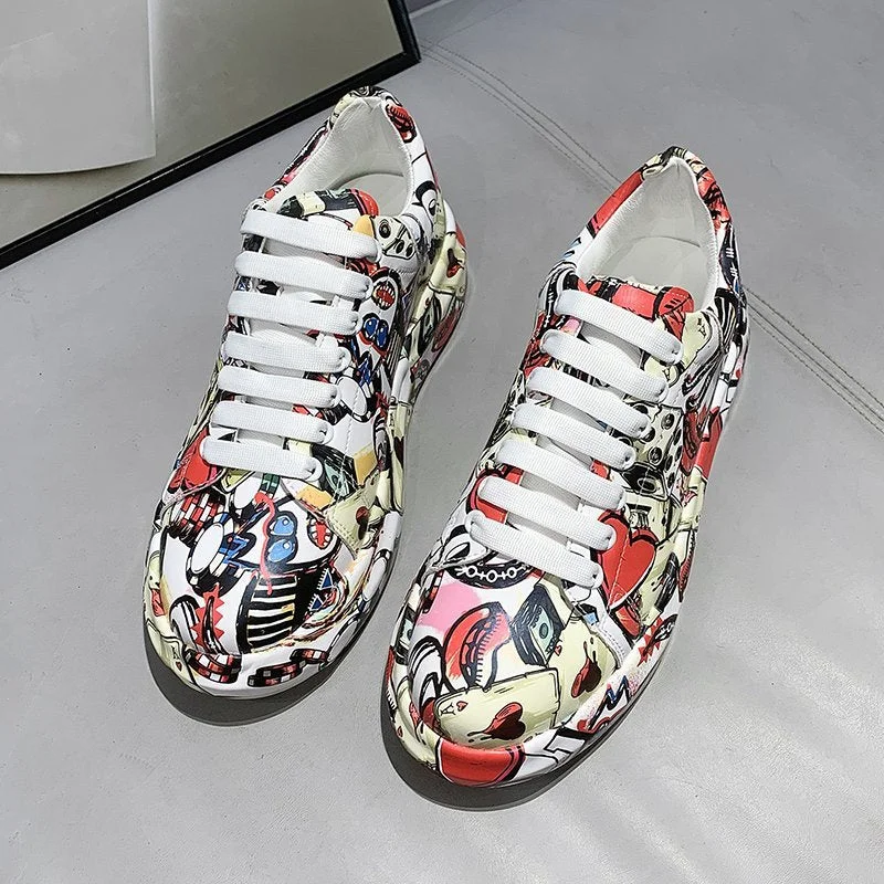 Comemore 2021 Spring Autumn New Women's Chunky Sneakers Fashion Large Platform Graffiti Sports Shoes Classic Streetwear Luxury