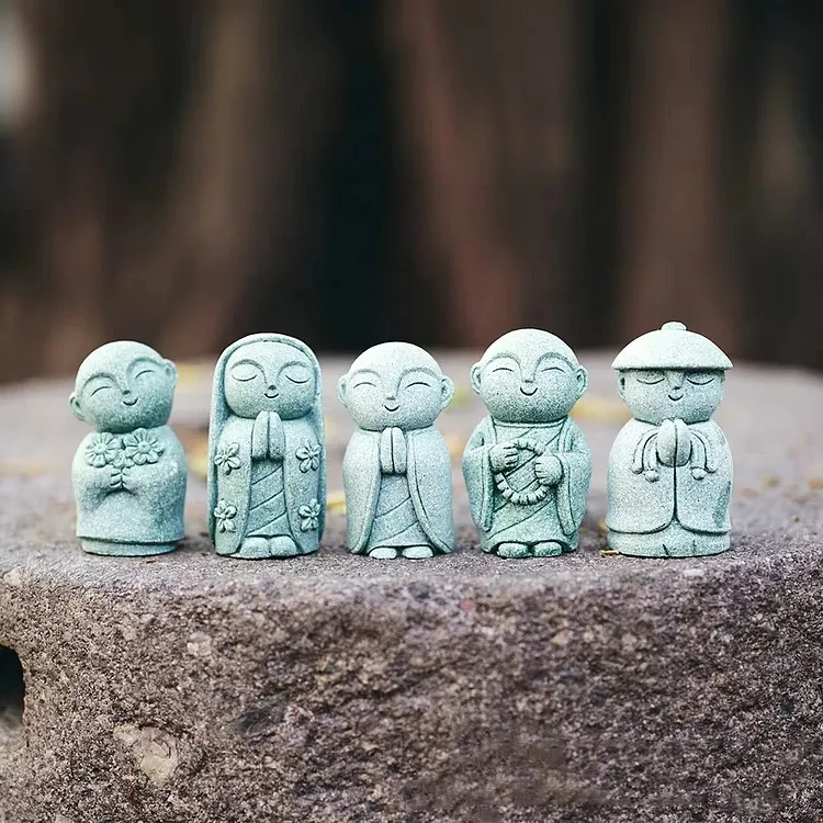 Bisfits&trade; Handcrafted Stone Zen Jizo Statue Full Set