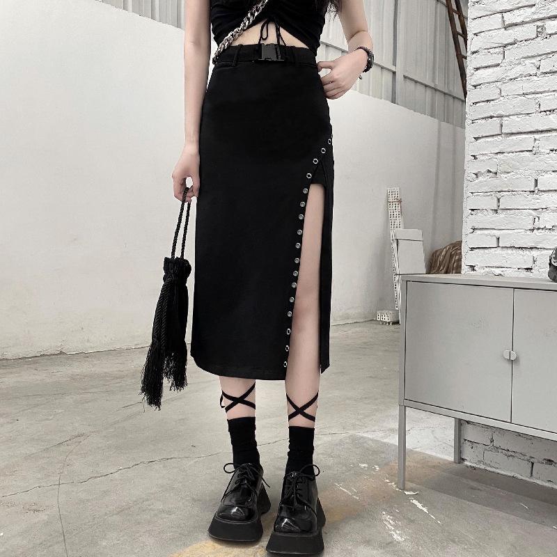 Metal Clasp Split Skirt - GothBB 2022 free shipping available