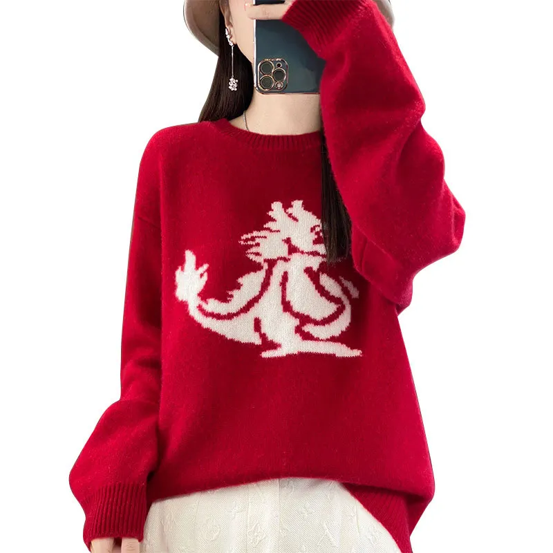 Churchf Churchf Dragon New Chinese Red Lovers Sweater With Men And Women