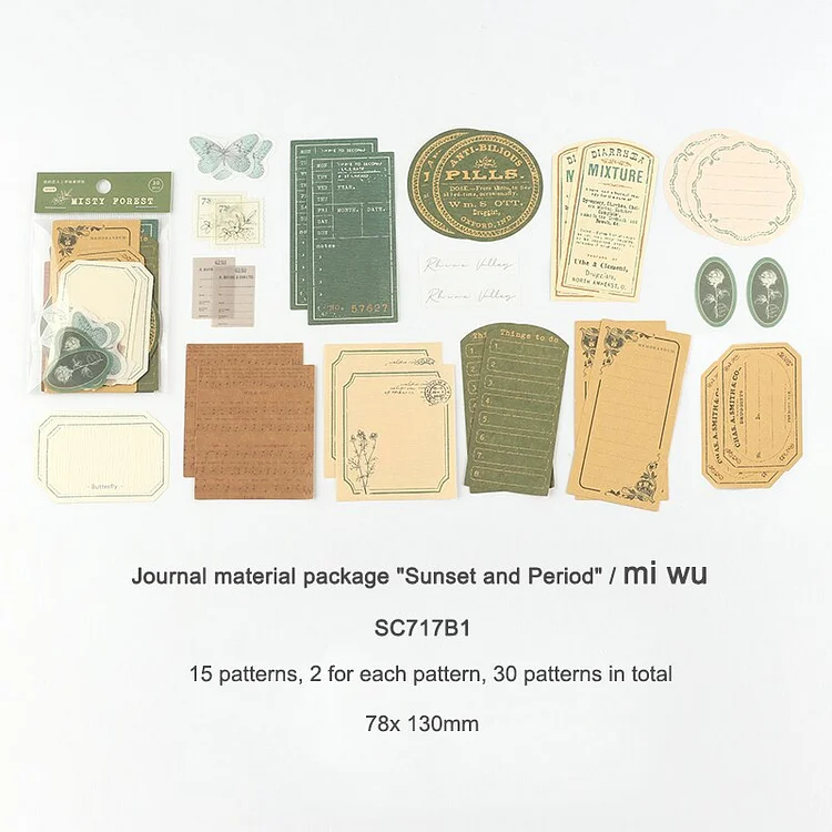 JOURNALSAY  30 Pcs Simple Retro Art Memo Pad Kraft Paper Writable Sticker DIY Journal Scrapbooking