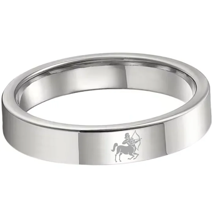 Sliver Tungsten Carbide Rings Flat Sagittarius Wedding Band Flat Top Comfort Fit 4MM 6MM 8MM Width