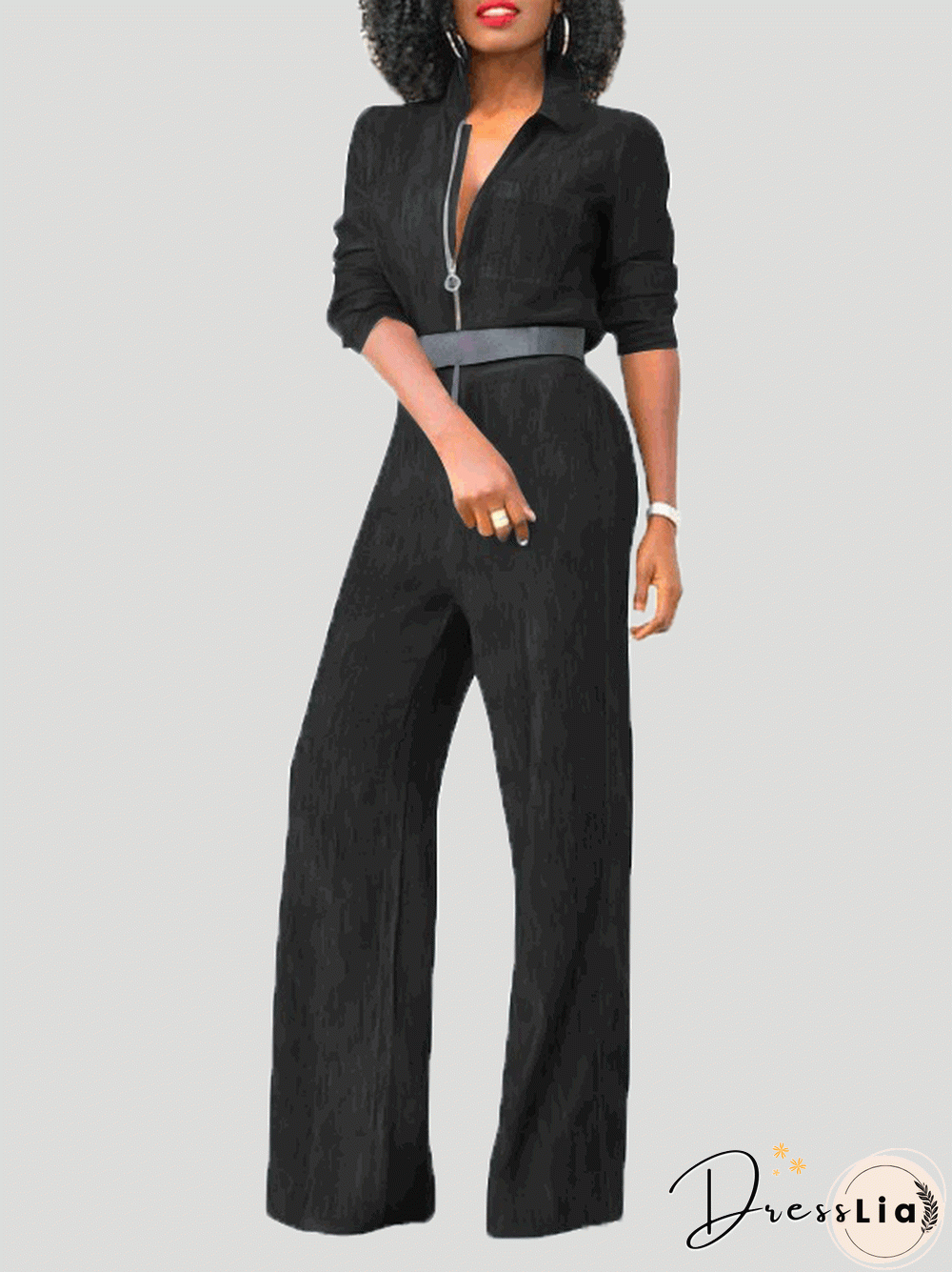 Women'S Jumpsuits Lapel Zip Long Sleeve Denim Jumpsuit
