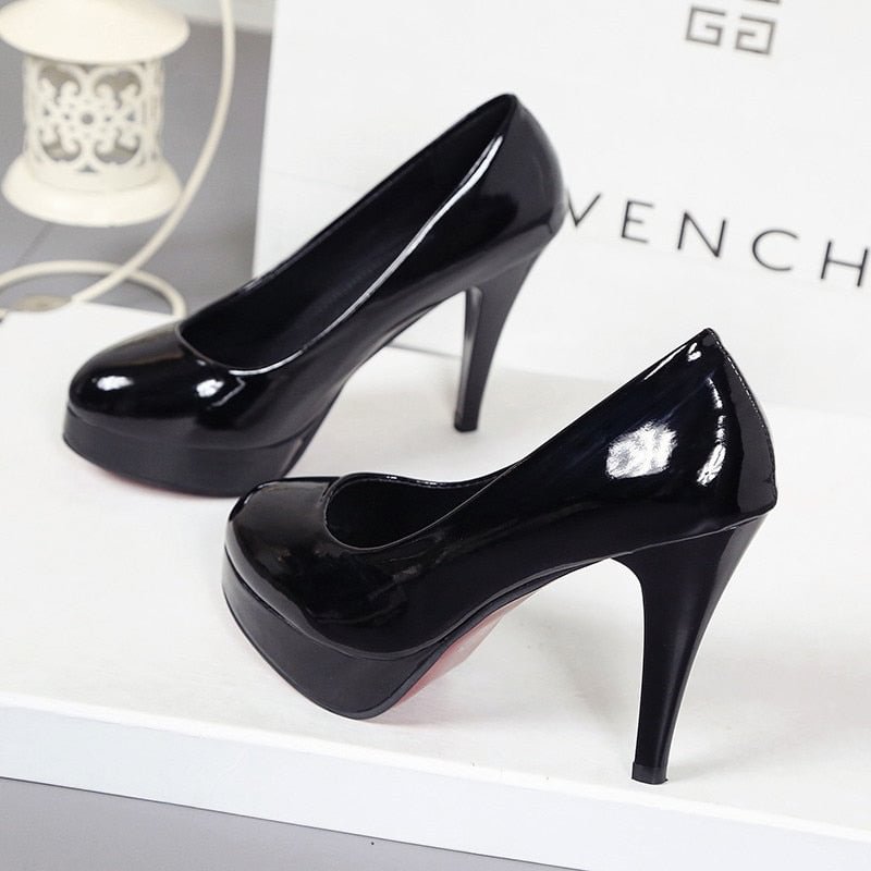 10CM high-heeled shoes waterproof platform sexy fine with round head feet Korean women's shoes patent leather large size s071