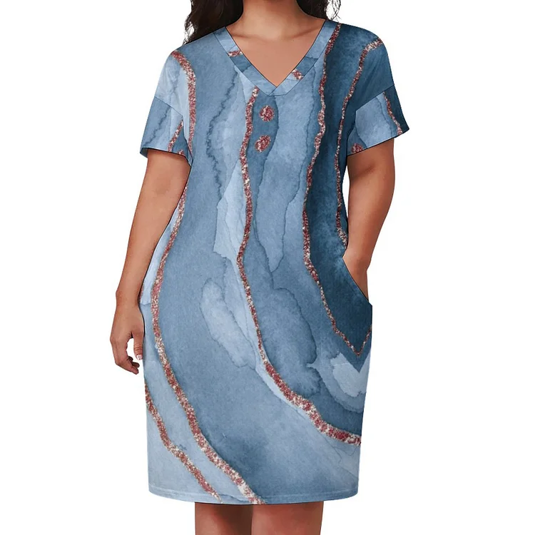 Personalized Design Women's Loose Pocket Dress Fashion Texture