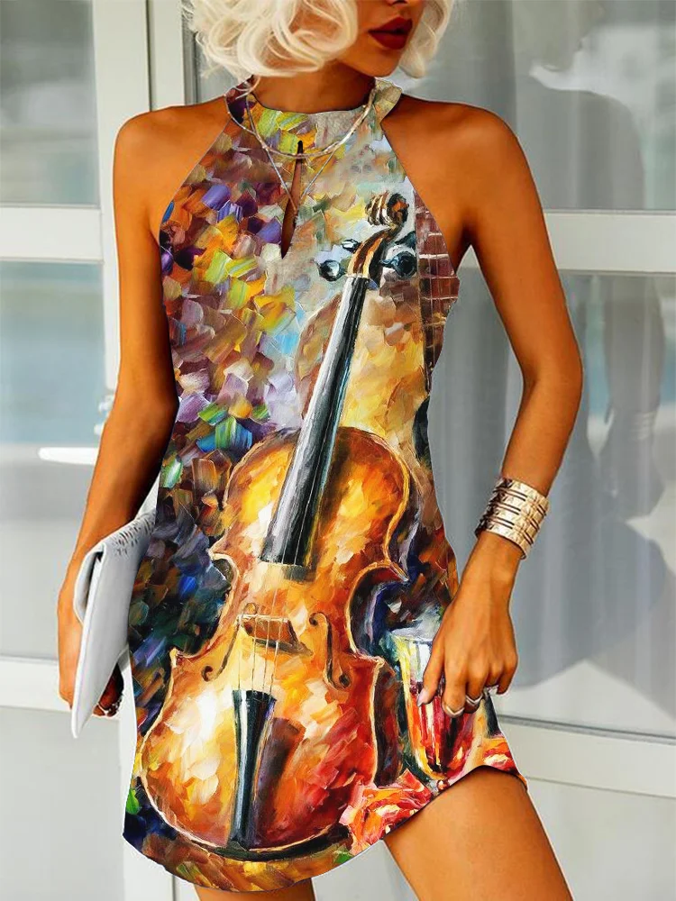 Violin Art Print Slim Fit Mini Dress