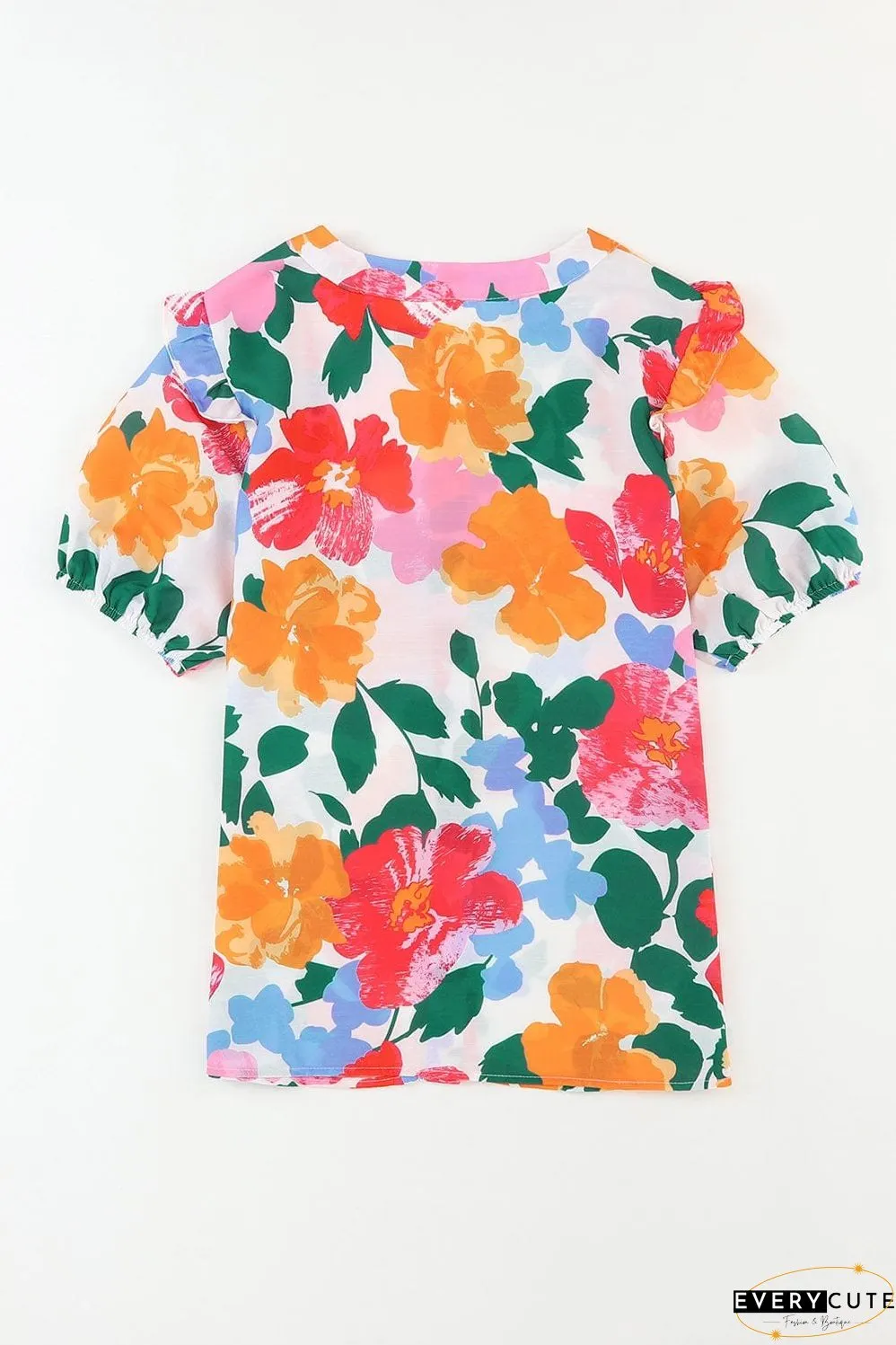 Floral Fantasy Puff Sleeve Blouse with Ruffle Detail