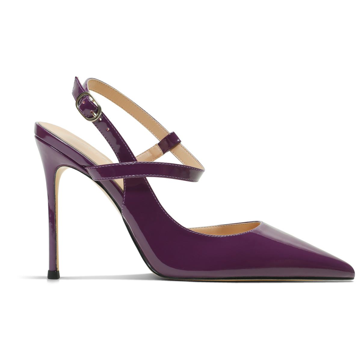 100mm Women Slingback Pumps Ankle Strap Jenlove Stiletto Mid Heel Close Pointed Toe Dress Shoes-MERUMOTE