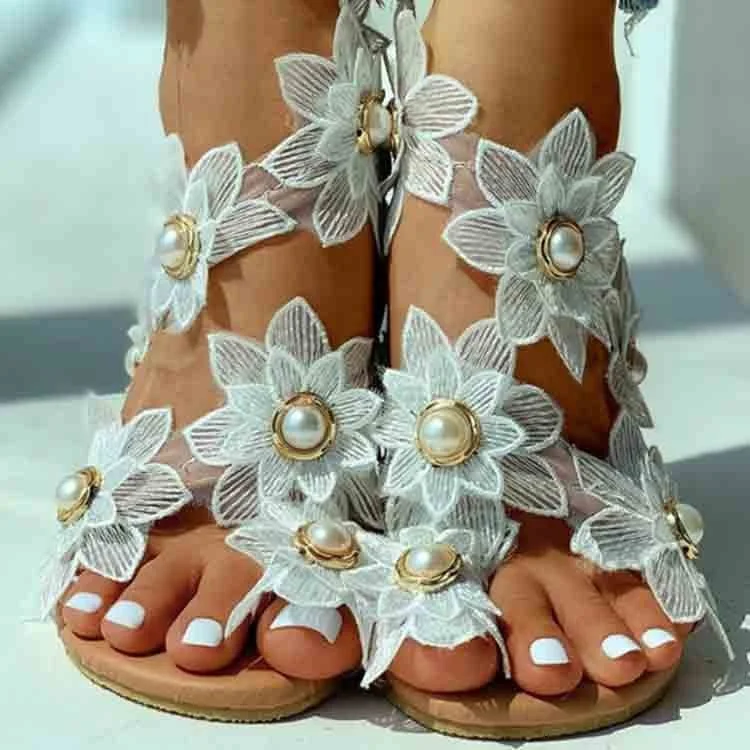Toe Post Braided Daisy Pattern Wedding Guest Sandals  Stunahome.com