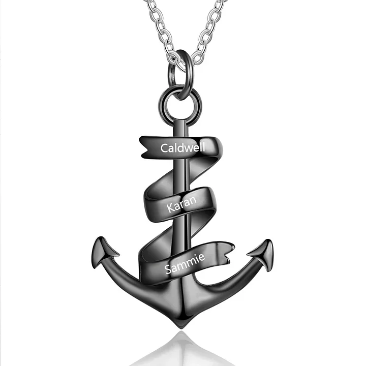 Personalized Pirate Ship Anchor Necklace Engrave 3 Names Necklace For Dad