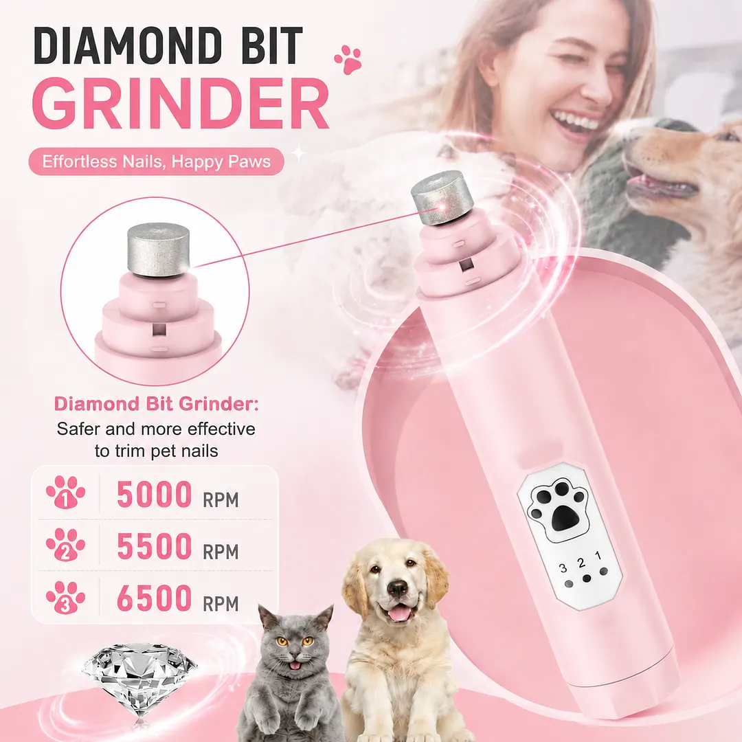 MAXLAPTER Dog Nail Grinder with LED Light, 3-Speed Rechargeable Electric Pet Nail Trimmer, Quiet Low Vibration Nail Grinder for Small Medium Large Dogs and Cats