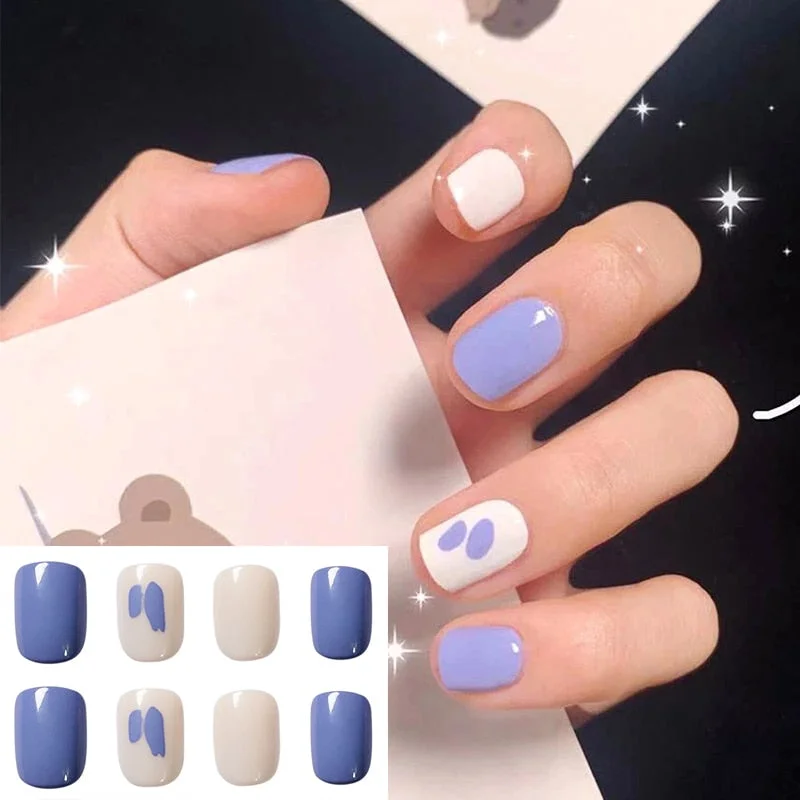 Short Nail with Design Nude Pink Color Square Head Full Cover Nail Art Tips Women Nail Decorative Christmas Press On Nail Tips-Nail Inspo