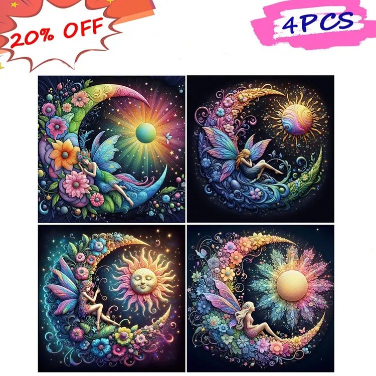 4PCS Star And Moon Fairy 30*30CM (Canvas) Full Round Drill Diamond Painting gbfke