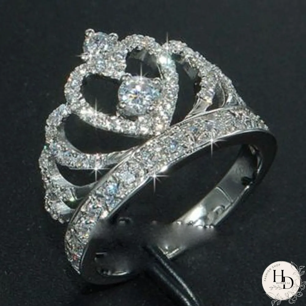 925 Sterling Silver Luxury Gemstone Engagement Rings for Women Crown Shape Diamond Wedding