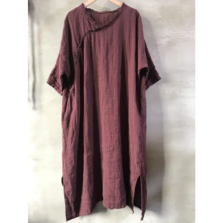 Sliod Color Linen Loose Dresses 