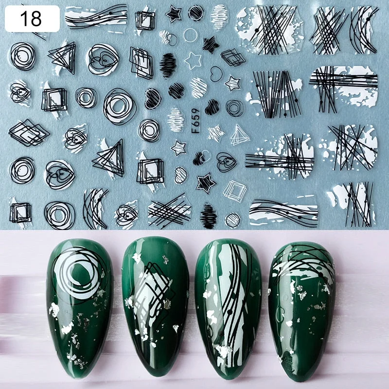 1 Sheet iridescent Nail Sticker Black leave 3D Transfer Beautiful Nail Decals Decoration Summer Popupar DIY Nail Design