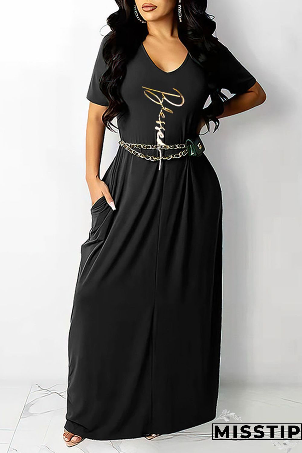 Red Casual Print Patchwork V Neck Straight Dresses