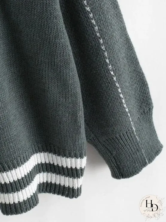 Button Up Contrast Striped Cardigan