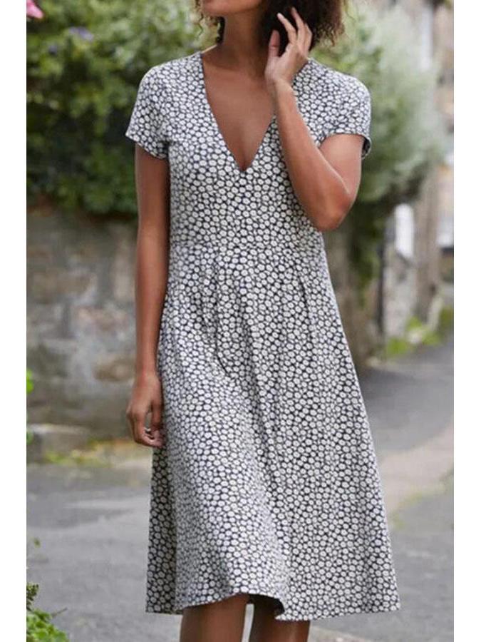 Women's Short Sleeve V-neck Polka Dots Printed Dress