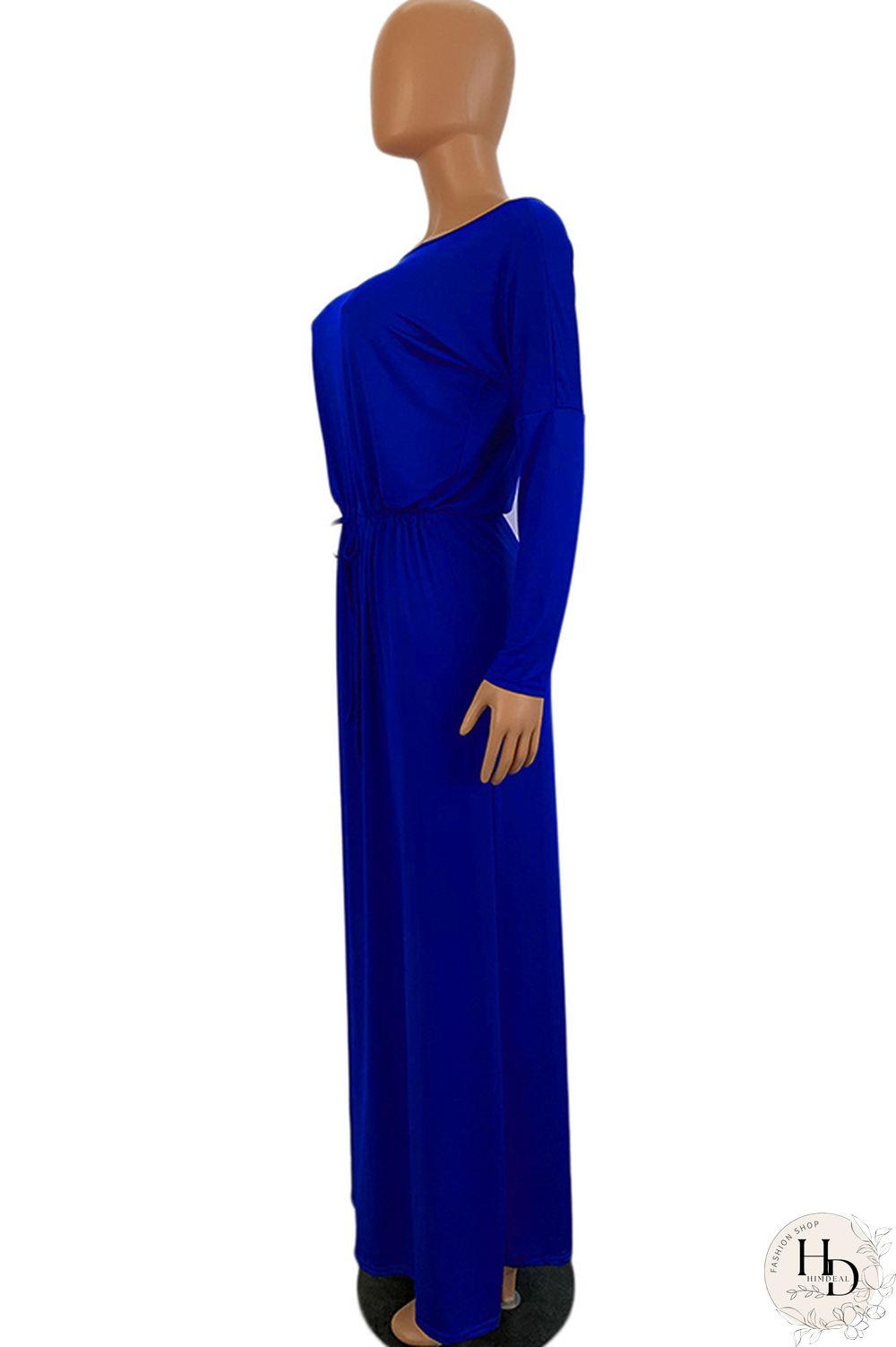 Blue Milk. Celebrities Off The Shoulder Long Sleeves One word collar Step Skirt Ankle-Length Solid