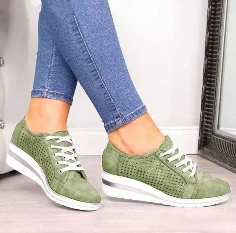 Women Wedge Shoes Summer Autumn Casual Canvas Sneakers Breathable Platform Sneakers Meddle Heel Pointed Toe Air Mesh Shoe
