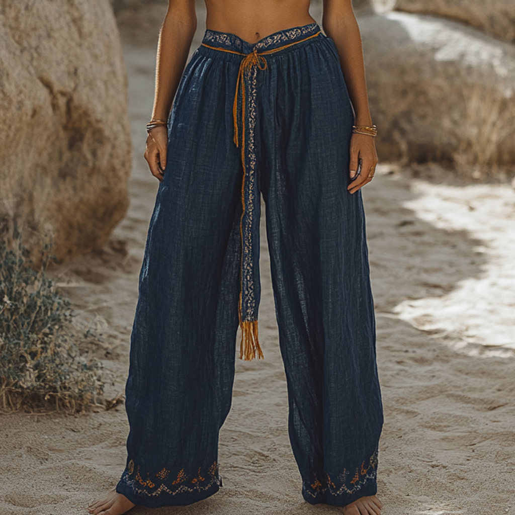 Bohemian Linen Print Ethnic Holiday Casual Pants