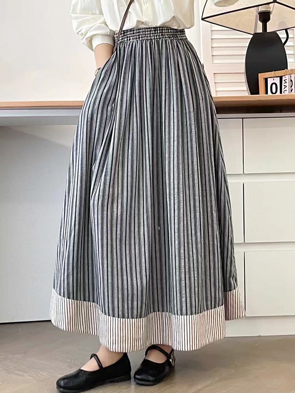 Vintage Artistic Vertical Stripe Patchwork Half Skirt