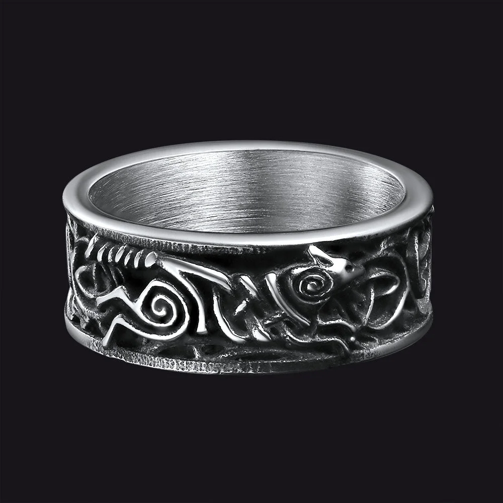 Viking Celtic Wolf Ring Band For Men