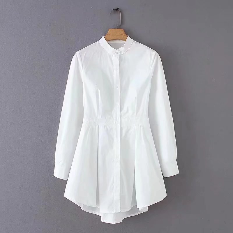 Willshela Women Fashion White Single Breasted Slim Waist Blouse Vintgae O-Neck Long Sleeve Female Shirt Chic Tops