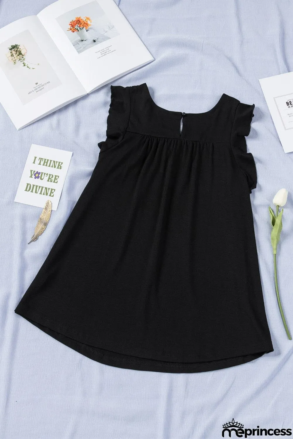 Keyhole Back Ruffled Sleeveless Top