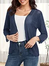 V-Neck Semi-Sheer Long Sleeve Solid Color Elegant Cardigan - Soft Medium Stretch Knit Fabric, Regular Length, Placket Closure - Perfect for All Seasons