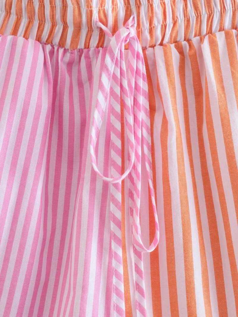 Stylish Chic Striped Patchwork Shorts Women 2021 Fashion Drawstring Tie Short Pants Female Casual Pantalones